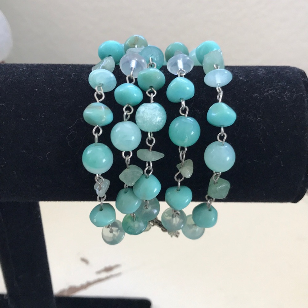Silver and Aqua Colored Beaded Bracelet